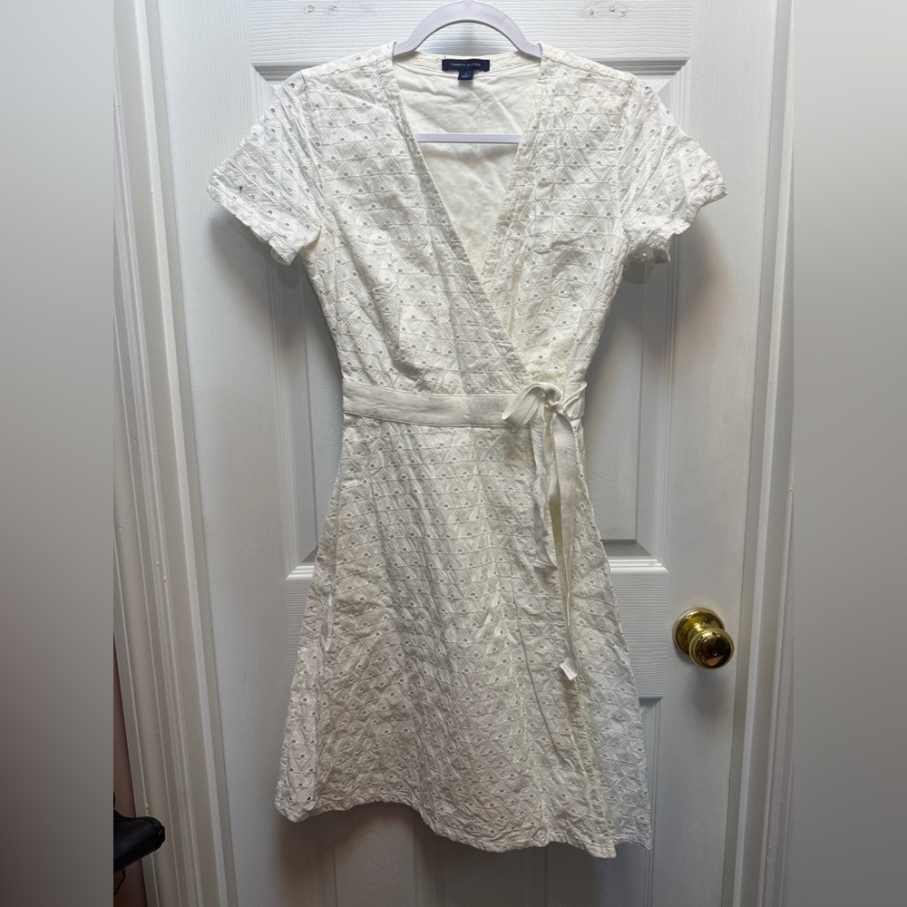Tommy Hilfiger White Eyelet Wrap Midi Dress